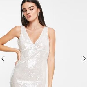 Annorlunda plunge sheer sequin mini dress in white - Size 8 (Fits like a 6)